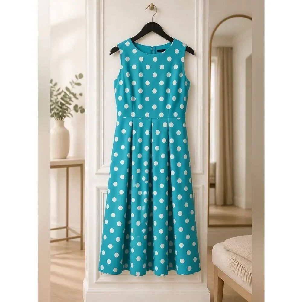 VINTAGE R&K GREEN w WHITE POLKA DOTS SIZE 14